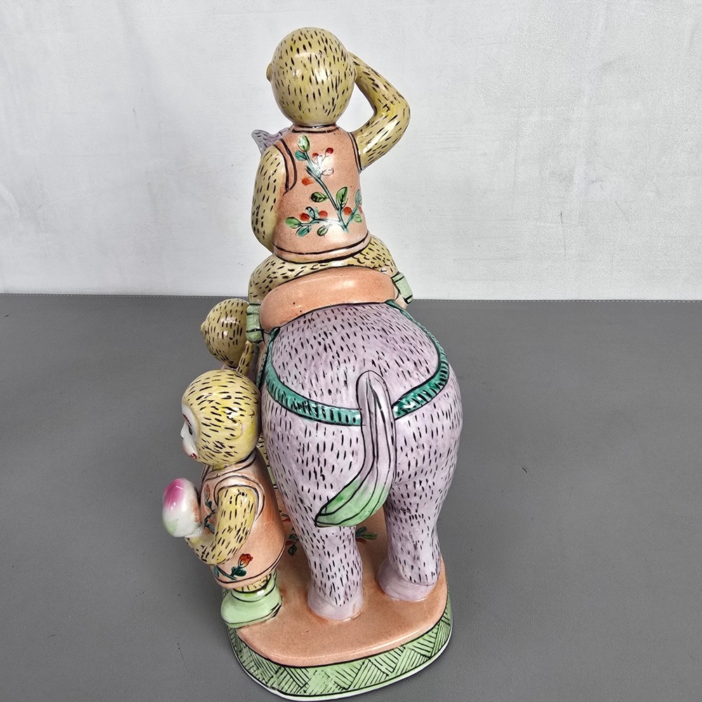 Chinese Famille Rose Porcelain Monkey Riding Horse Figurine Ma Shang Feng Hou - Picture 4 of 14